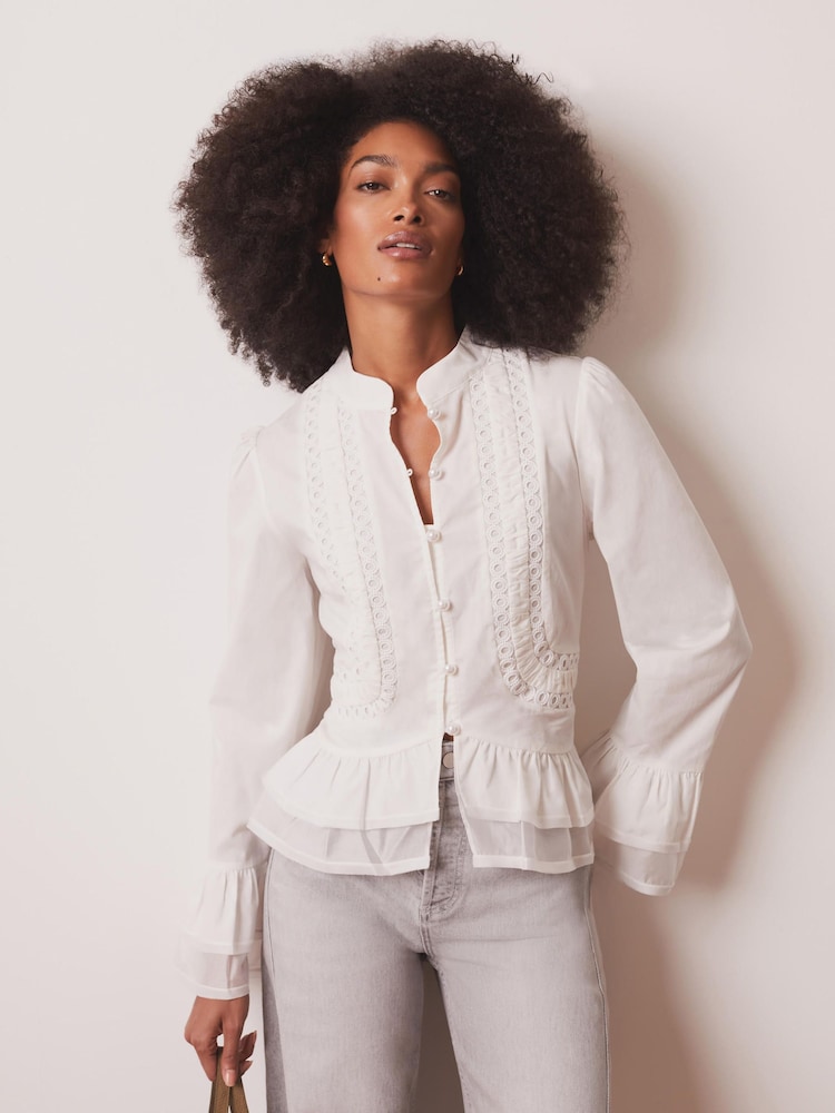 Mint Velvet White Lace Ruffle Blouse - Image 1 of 8