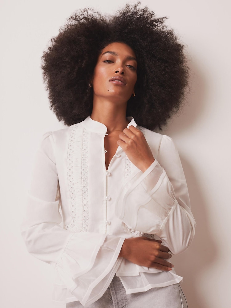 Mint Velvet White Lace Ruffle Blouse - Image 2 of 8