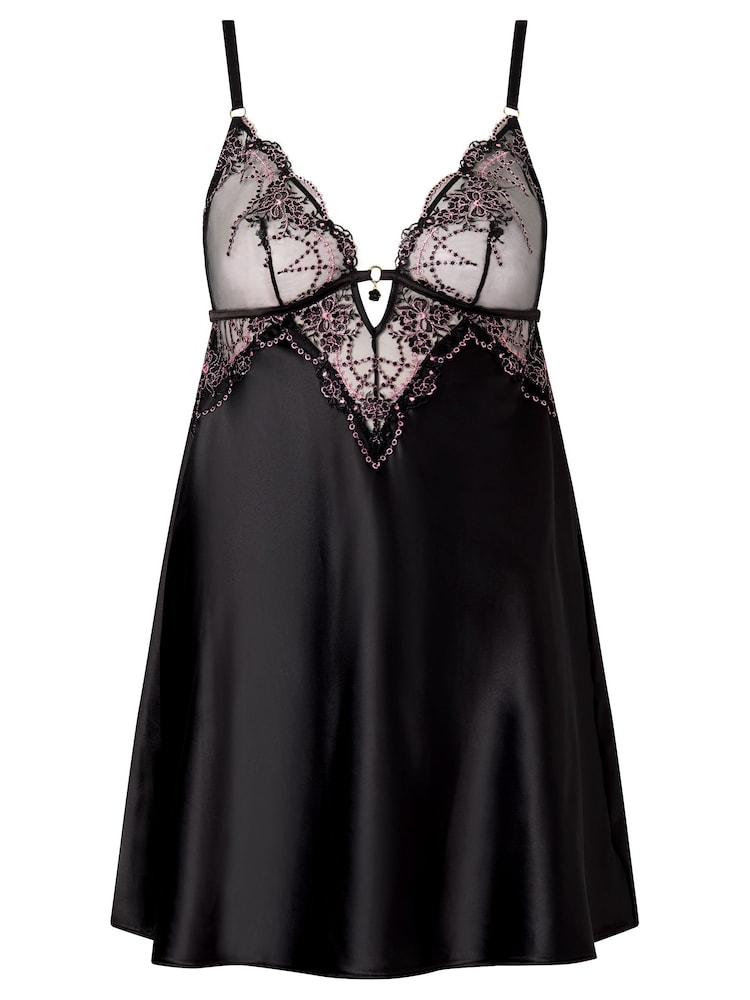 Ann Summers Black Idolising Ditsy Floral Embroidery Chemise - Image 4 of 4