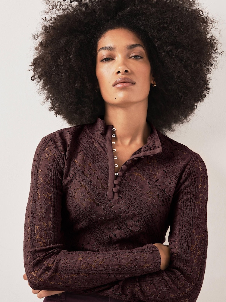 Mint Velvet Red Lace Button Top - Image 1 of 7 Mint Velvet Red Lace Button Top - Image 1 of 7
