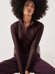 Mint Velvet Red Lace Button Top - Image 2 of 7