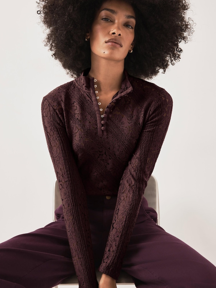 Mint Velvet Red Lace Button Top - Image 2 of 7 Mint Velvet Red Lace Button Top - Image 2 of 7