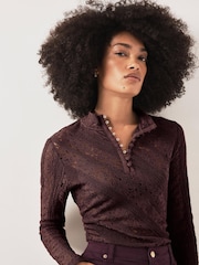 Mint Velvet Red Lace Button Top - Image 4 of 7