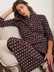 Mint Velvet Red Jacquard Half Zip Top - Image 1 of 7