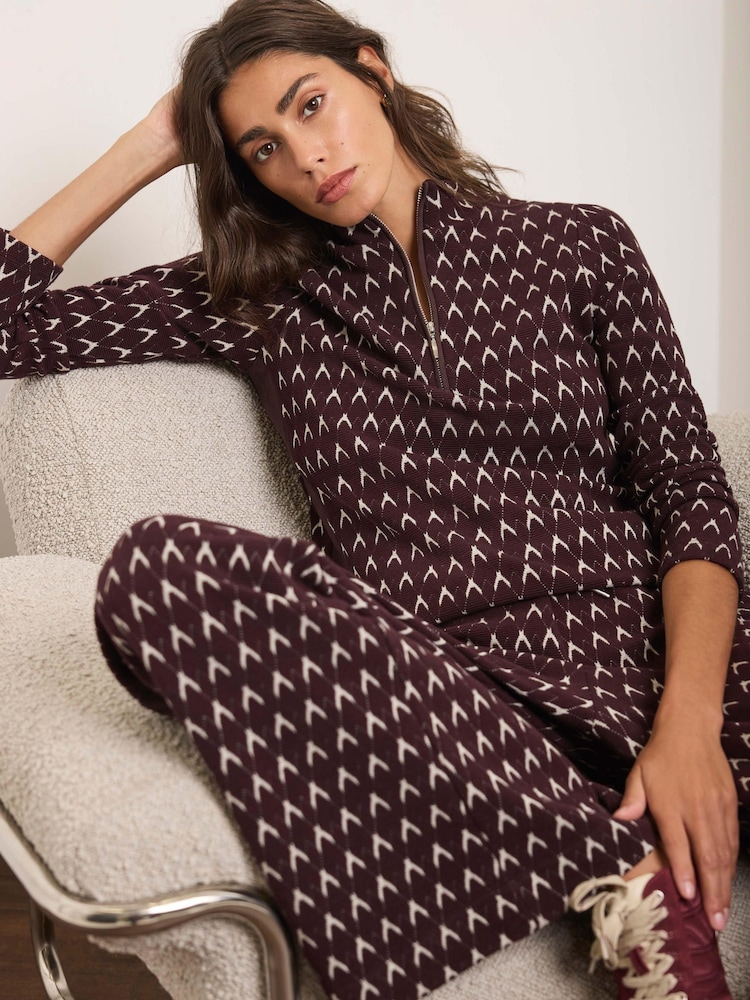 Mint Velvet Red Jacquard Half Zip Top - Image 1 of 7 Mint Velvet Red Jacquard Half Zip Top - Image 1 of 7