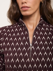 Mint Velvet Red Jacquard Half Zip Top - Image 4 of 7