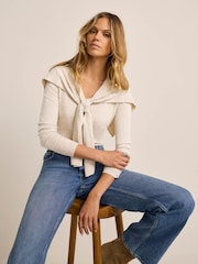 Mint Velvet Natural Cotton Blend Scarf Detail Knit Cardigan - Image 1 of 8