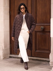 Mint Velvet Brown Quilted Funnel Neck Longline Parka Coat - Image 2 of 7