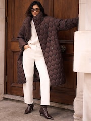 Mint Velvet Brown Quilted Funnel Neck Longline Parka Coat - Image 4 of 7