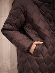 Mint Velvet Brown Quilted Funnel Neck Longline Parka Coat - Image 5 of 7