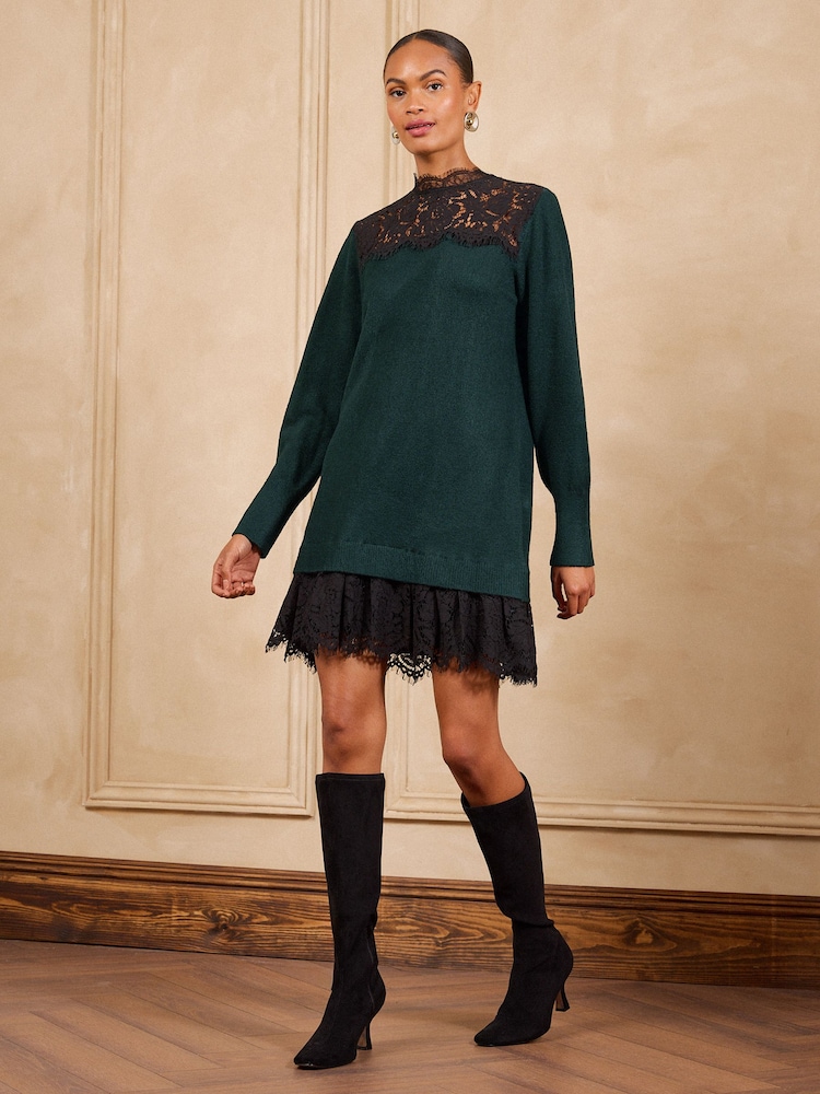 Love & Roses Lace Detail High Neck Knitted Mini Dress - Bild 1 von 4 Love & Roses Lace Detail High Neck Knitted Mini Dress - Bild 1 von 4
