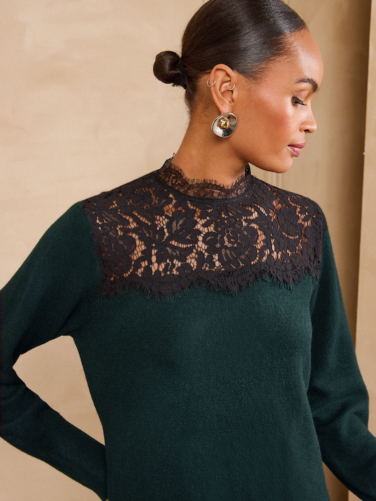 Love & Roses Lace Detail High Neck Knitted Mini Dress - Bild 2 von 4 Love & Roses Lace Detail High Neck Knitted Mini Dress - Bild 2 von 4