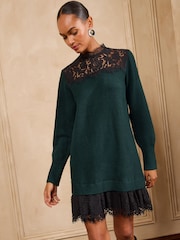 Love & Roses Lace Detail High Neck Knitted Mini Dress - Bild 3 von 4