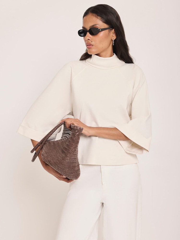 Κρεμ - Mint Velvet Cotton High Neck Top - Εικόνα 2 από 7