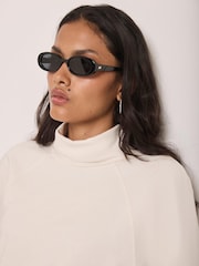 Κρεμ - Mint Velvet Cotton High Neck Top - Εικόνα 3 από 7