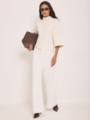 Κρεμ - Mint Velvet Cotton High Neck Top - Εικόνα 4 από 7