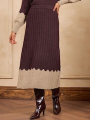 Love & Roses Burgundy Red and Beige Cosy Knitted Skirt - Image 1 of 4