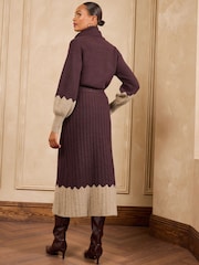 Love & Roses Burgundy Red and Beige Cosy Knitted Skirt - Image 3 of 4
