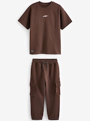 Chocolate Brown Cargo Joggers And T-Shirt Set (3-16yrs) - Image 1 of 4