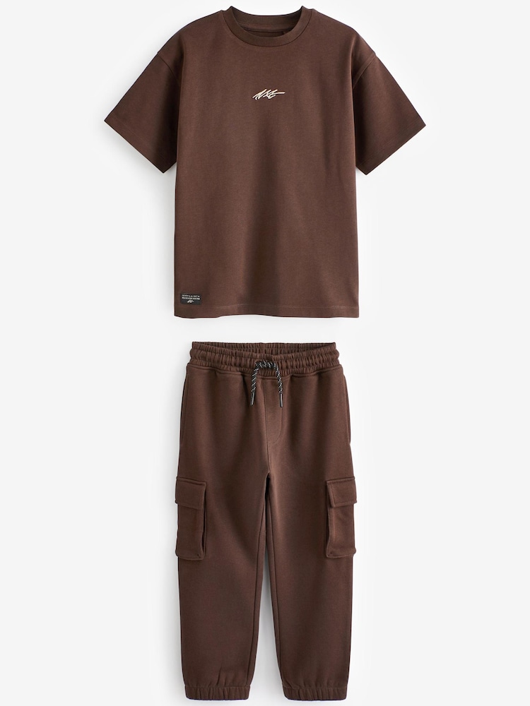 Chocolate Brown Cargo Joggers And T-Shirt Set (3-16yrs) - Image 1 of 4