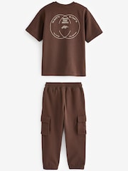 Chocolate Brown Cargo Joggers And T-Shirt Set (3-16yrs) - Image 2 of 4