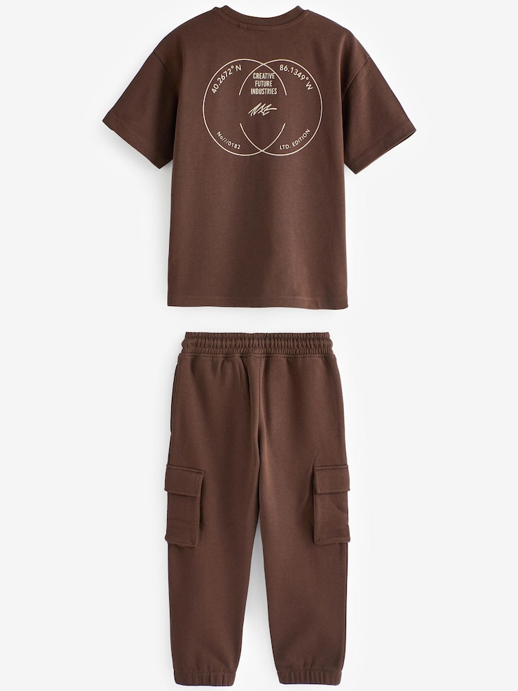 Chocolate Brown Cargo Joggers And T-Shirt Set (3-16yrs) - Image 2 of 4