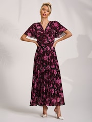 Jolie Moi Purple Chiffon Pleated Maxi Dress - Image 4 of 6