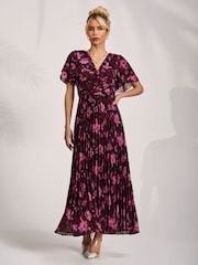 Jolie Moi Purple Chiffon Pleated Maxi Dress - Image 5 of 6