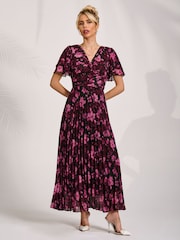 Jolie Moi Purple Chiffon Pleated Maxi Dress - Image 6 of 6