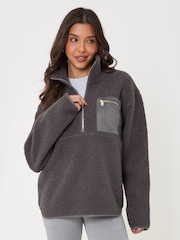Threadbare Grey Half Zip Borg Fleece - Image 5 of 5