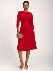 Jolie Moi Red Roll Neck ¾ Sleeve Midi Dress - Image 1 of 6
