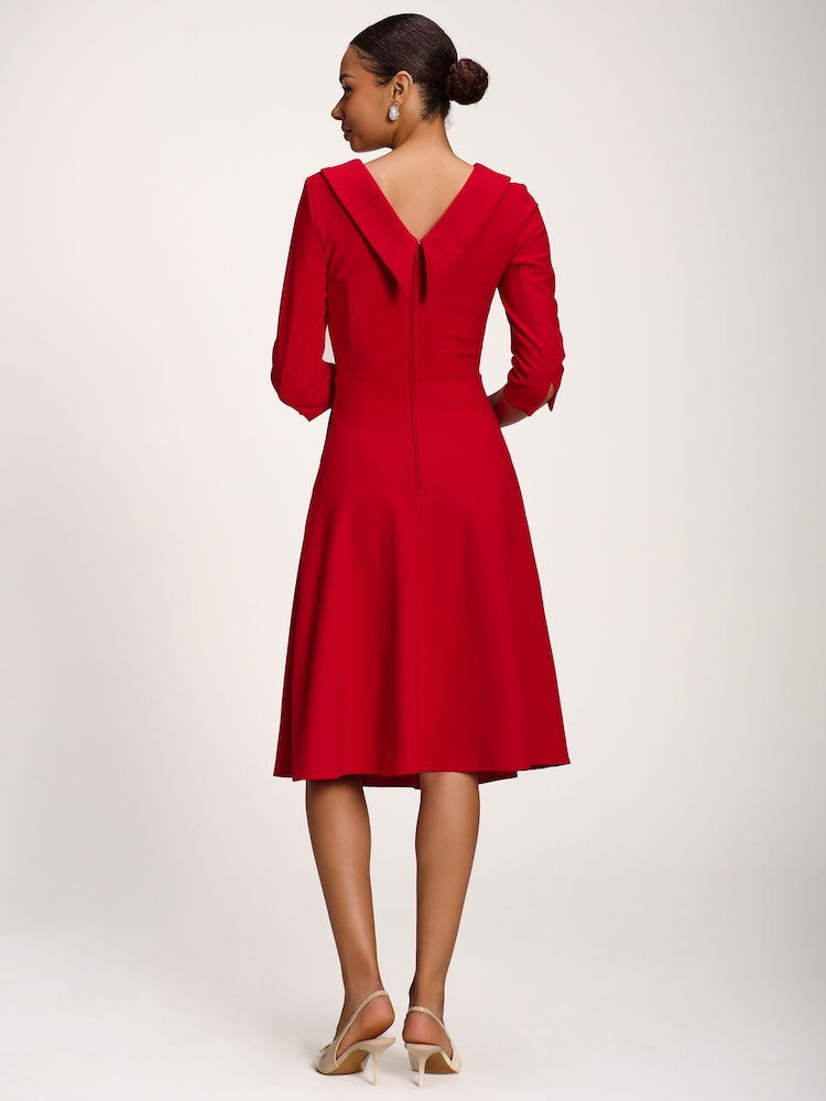 Jolie Moi Red Roll Neck ¾ Sleeve Midi Dress - Image 2 of 6