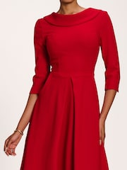 Jolie Moi Red Roll Neck ¾ Sleeve Midi Dress - Image 3 of 6