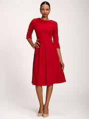 Jolie Moi Red Roll Neck ¾ Sleeve Midi Dress - Image 4 of 6