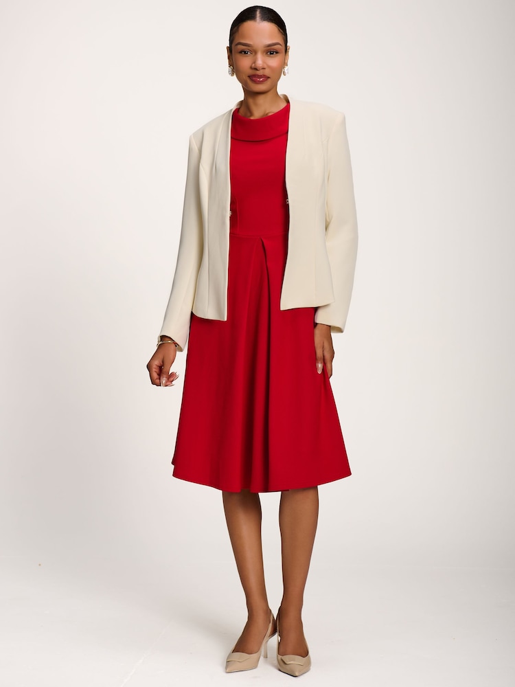 Jolie Moi Red Roll Neck ¾ Sleeve Midi Dress - Image 6 of 6