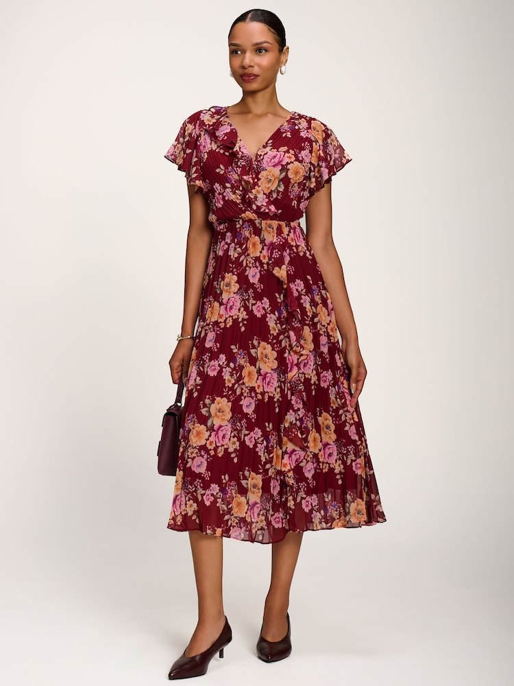 Jolie Moi Red Printed Chiffon Midi Dress - Image 1 of 6