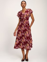 Jolie Moi Red Printed Chiffon Midi Dress - Image 3 of 6
