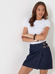 Threadbare Blue Pleated Denim Wrap Mini Skirt - Image 1 of 5