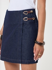 Threadbare Blue Pleated Denim Wrap Mini Skirt - Image 5 of 5