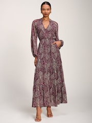 Rojo - Vestido largo de gasa con estampado de cachemira y manga larga de Jolie Moi - Imagen 5 de 6
