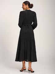 Jolie Moi Black Long Sleeve Textured Satin Midaxi Dress - Image 2 of 6