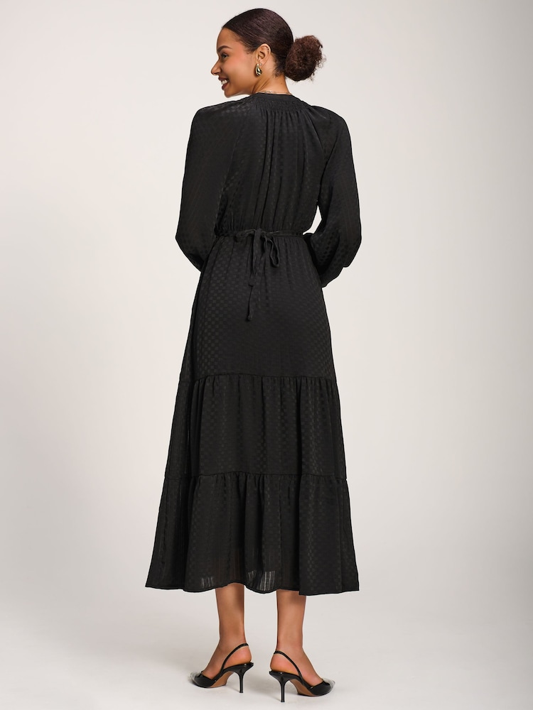 Jolie Moi Black Long Sleeve Textured Satin Midaxi Dress - Image 2 of 6