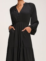 Jolie Moi Black Long Sleeve Textured Satin Midaxi Dress - Image 3 of 6