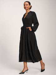 Jolie Moi Black Long Sleeve Textured Satin Midaxi Dress - Image 4 of 6