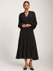 Jolie Moi Black Long Sleeve Textured Satin Midaxi Dress - Image 5 of 6