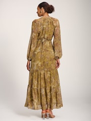 Verde - Vestido largo de gasa con estampado de cachemira y manga larga de Jolie Moi - Imagen 2 de 6