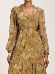 Verde - Vestido largo de gasa con estampado de cachemira y manga larga de Jolie Moi - Imagen 3 de 6