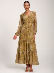 Verde - Vestido largo de gasa con estampado de cachemira y manga larga de Jolie Moi - Imagen 5 de 6