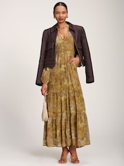 Verde - Vestido largo de gasa con estampado de cachemira y manga larga de Jolie Moi - Imagen 6 de 6