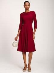 Jolie Moi Burgundy Roll Neck ¾ Sleeve Midi Dress - Image 1 of 6